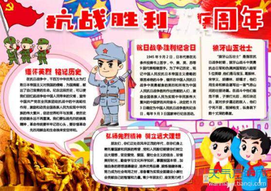 2020抗战胜利75周年手抄报一年级 抗日战争胜利75周年
