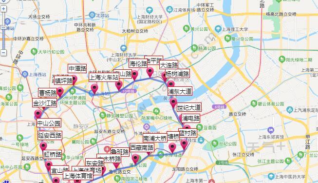 上海地铁4号线经过的站点比较多,根据2021上海地铁4号线路图显示