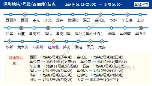 深圳地铁7号线(西丽线)运营时间