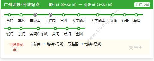 2021广州地铁4号线路图 广州地铁4号线站点图及运营时间表