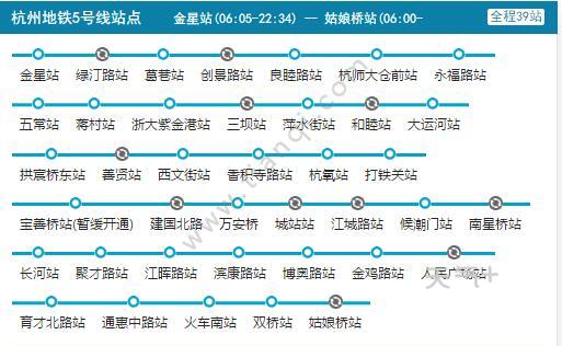 2021杭州地铁5号线路图 杭州地铁5号线站点图及运营时间