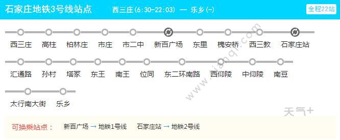 2021石家庄地铁3号线路图 石家庄地铁3号线站点图及运营时间