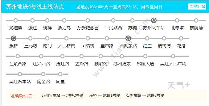 2021苏州地铁4号线路图 苏州地铁4号线站点图及运营时间