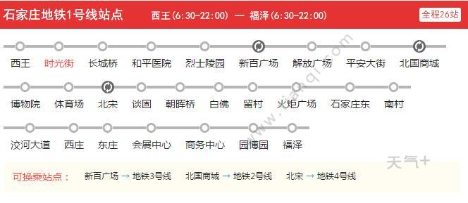 2021石家庄地铁1号线路图石家庄地铁1号线站点图及运营时间