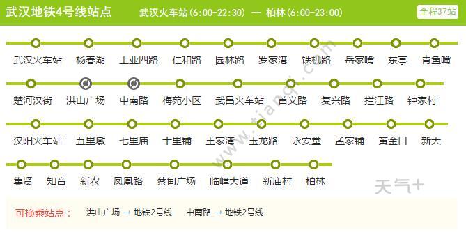 2021武汉地铁4号线路图 武汉地铁4号线站点图及运营时间