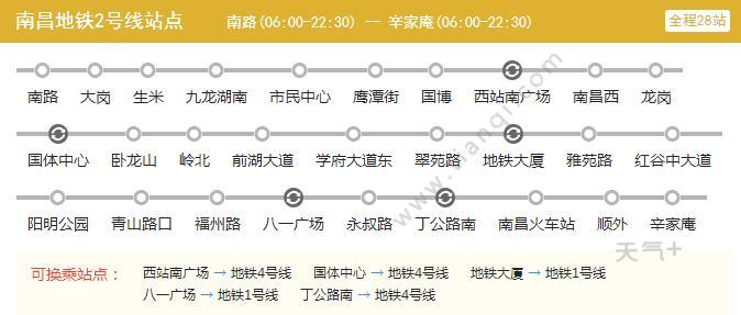 2021南昌地铁2号线路图 南昌地铁2号线站点图及运营时间