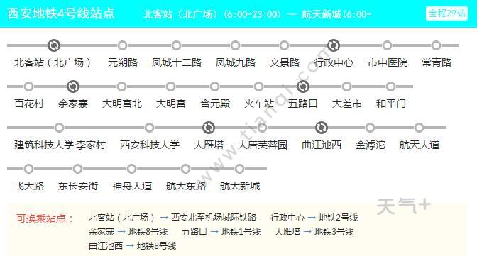 2021西安地铁4号线路图 西安地铁4号线站点图及运营时间