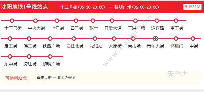 2021沈阳地铁1号线路图沈阳地铁1号线站点图及运营时间