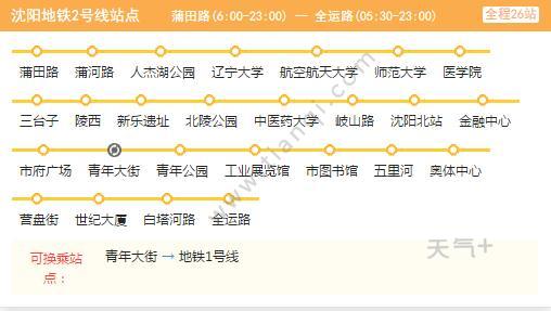 2021沈阳地铁2号线路图沈阳地铁2号线站点图及运营时间