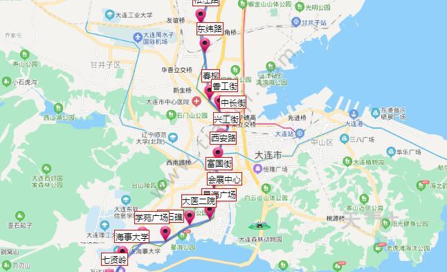 大连地铁1号线于2015年10月30日开通运营,据2021大连地铁1号线路图