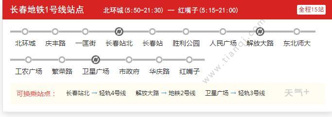 2021长春地铁1号线路图 长春地铁1号线站点图及运营时间