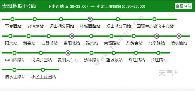 2021贵阳地铁1号线路图贵阳地铁1号线站点图及运营时间