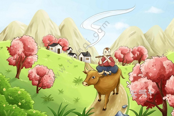清·袁枚   牧童骑黄牛,歌声振林樾.   意欲