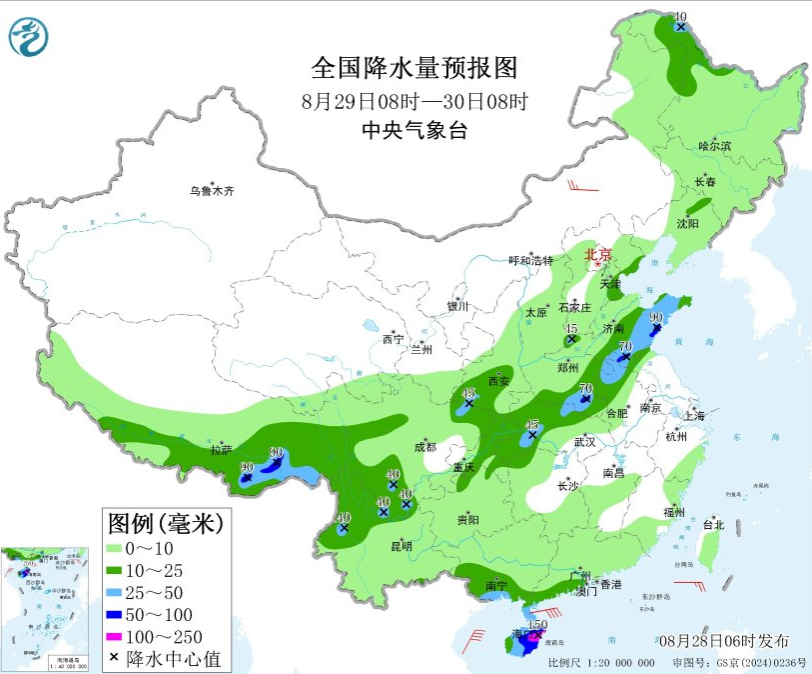 8月28日至31日全国多区域有降雨 部分地区伴强风