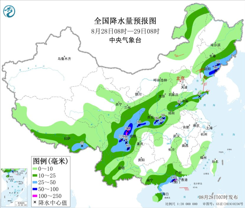 8月28日至31日全国多区域有降雨 部分地区伴强风