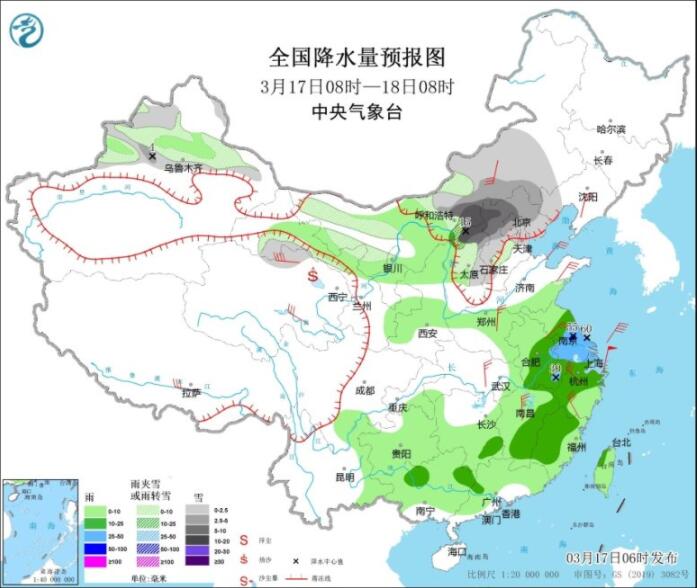 内蒙古京津冀等雨雪在线 贵州云南广西谨防大风冰雹