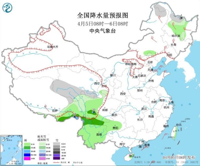 清明假期第3天西藏四川等地多阴雨 冷空气影响东北内蒙古降温4～8℃