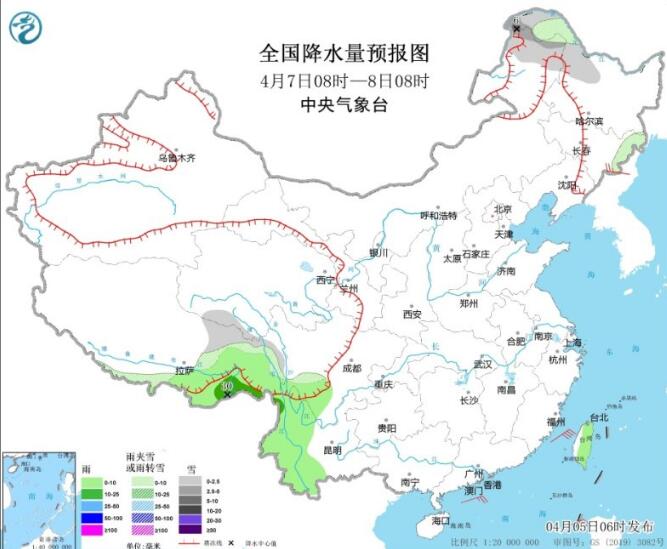 清明假期第3天西藏四川等地多阴雨 冷空气影响东北内蒙古降温4～8℃