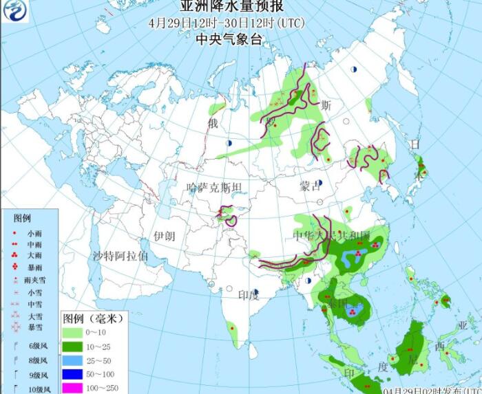 4月29日国外天气预报：老挝越南柬埔寨等有较强降雨