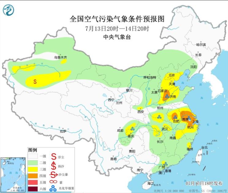 7月14日环境气象预报：华北华中长三角等高温利于臭氧生成