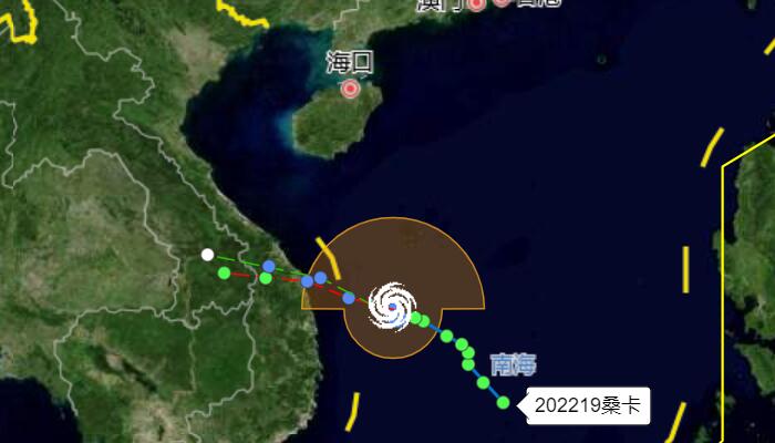 2022年19号台风桑卡生成实时路径走势图：向西偏北方向移动中