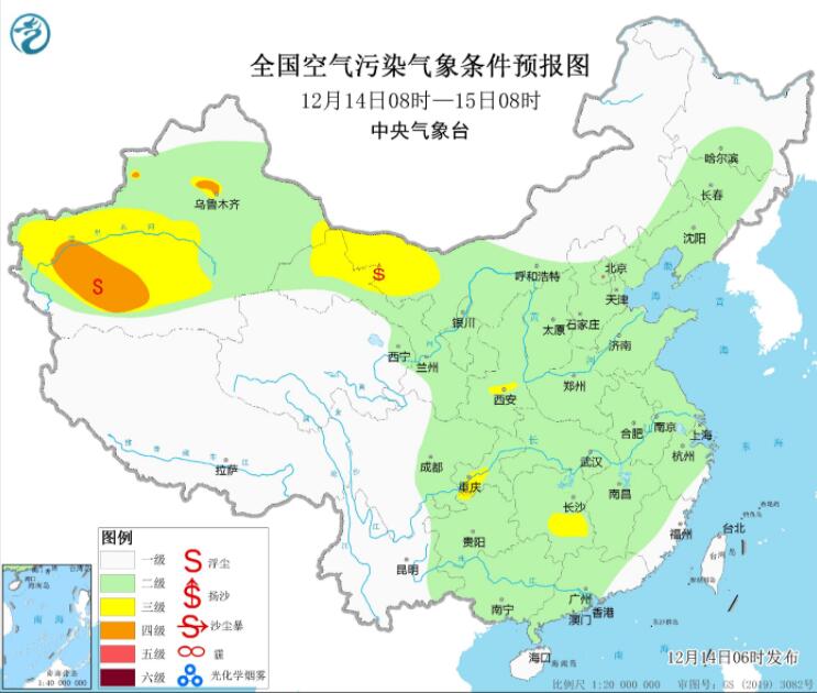 12月14日环境气象预报：内蒙古甘肃等有沙尘天气