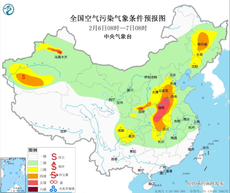 2月6日环境气象预报：河北河南山东等部分地区重度霾