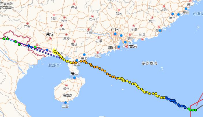 2023温州台风网台风泰利实时路径图 “泰利”继续向西偏北强度减弱