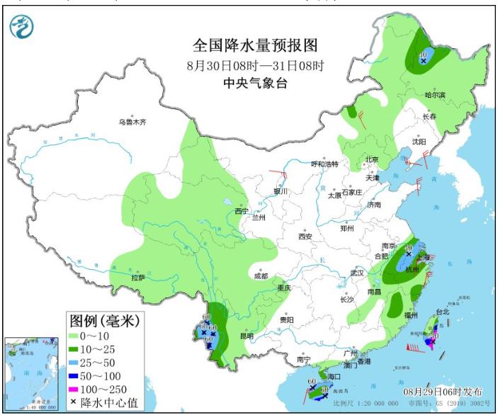 8月30日全国天气预报 海南岛台湾岛局地将有暴雨或大暴雨