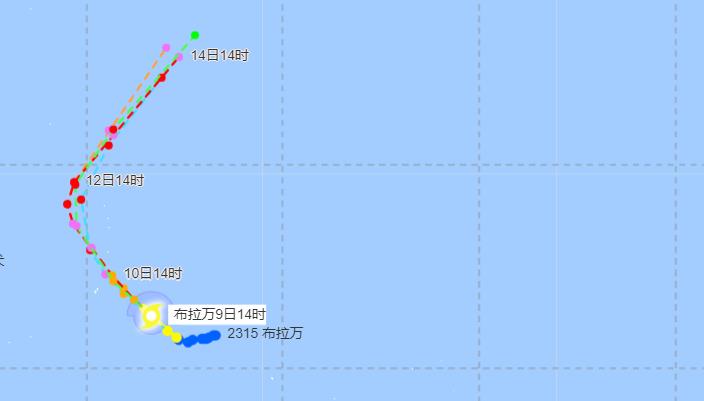 2023年台风“布拉万”路径最新消息 15号台风实时路径走向追踪图