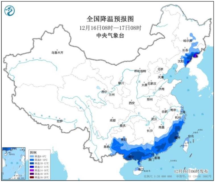 受寒潮天气影响江南华南迎强降温 广东广西福建降温10至12℃