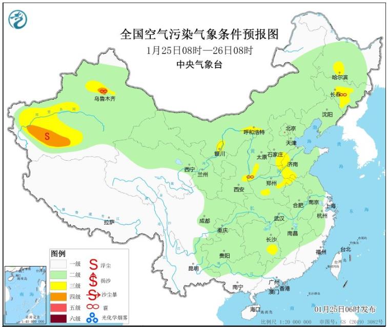 2024年1月25日环境气象预报:全国大部大气扩散条件较好