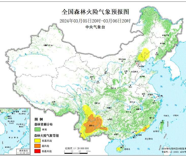 2024年3月6日森林火险气象预报：内蒙古福建广东等部分地区森林火险气象等级较高