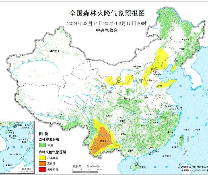 2024年3月15日森林火险气象预报：广西四川贵州等部分地区森林火险气象等级较高