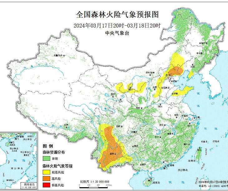 2024年3月18日森林火险气象预报：东北广西四川等部分地区森林火险气象等级较高