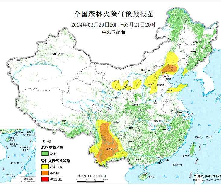 2024年3月21日森林火险气象预报：内蒙古甘肃宁夏等部分地区森林火险气象等级较高