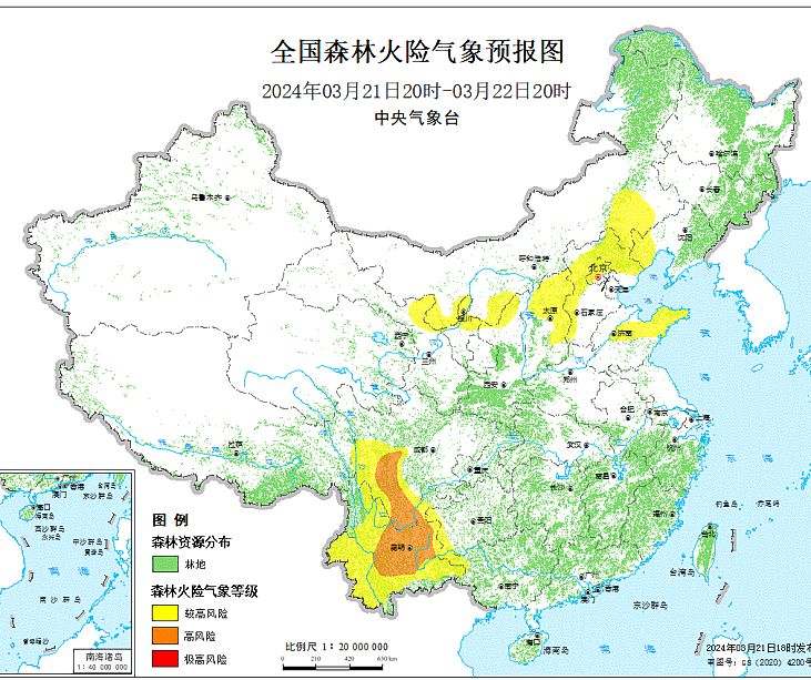2024年3月22日森林火险气象预报：辽宁四川宁夏等部分地区森林火险气象等级较高