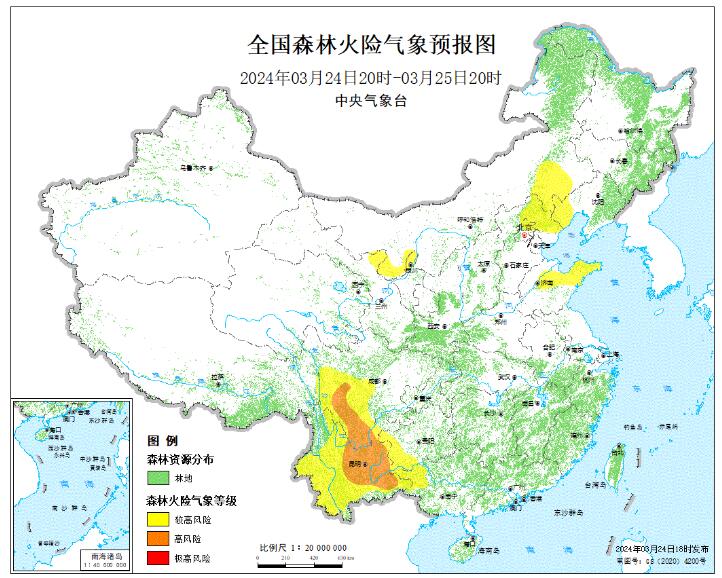 2024年3月25日森林火险气象预报：北京河北内蒙古等地森林火险气象等级较高