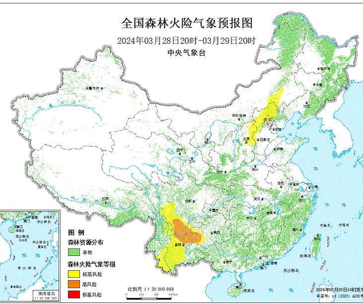 2024年3月29日森林火险气象预报：北京河北山西等部分地区森林火险气象等级较高