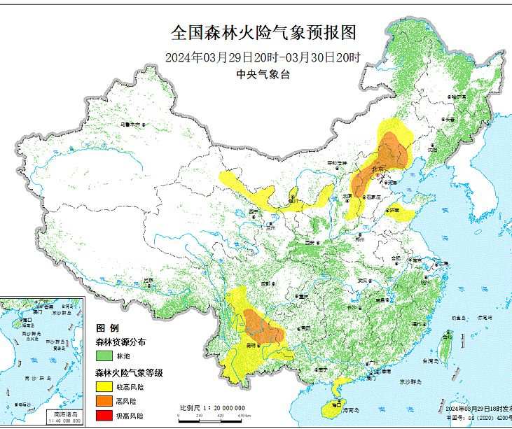 2024年3月30日森林火险气象预报：四川贵州云南等部分地区森林火险气象等级较高
