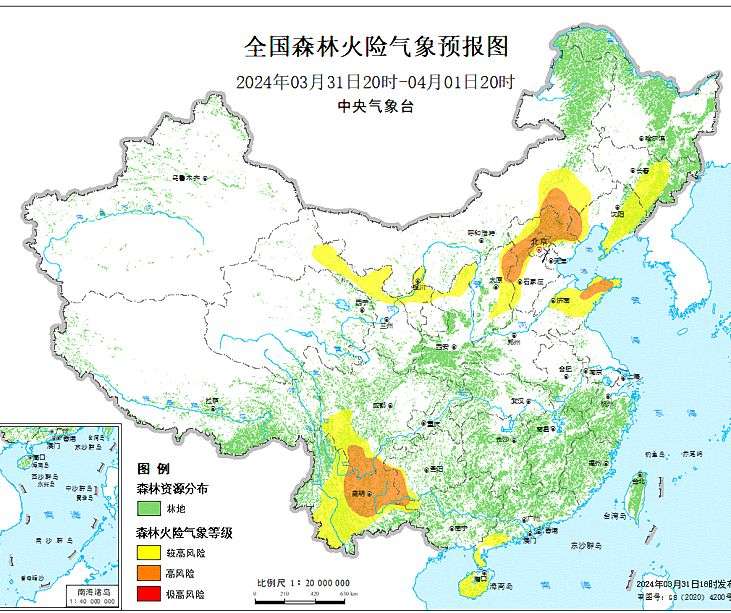 2024年4月1日森林火险气象预报：广西四川贵州等部分地区森林火险气象等级较高