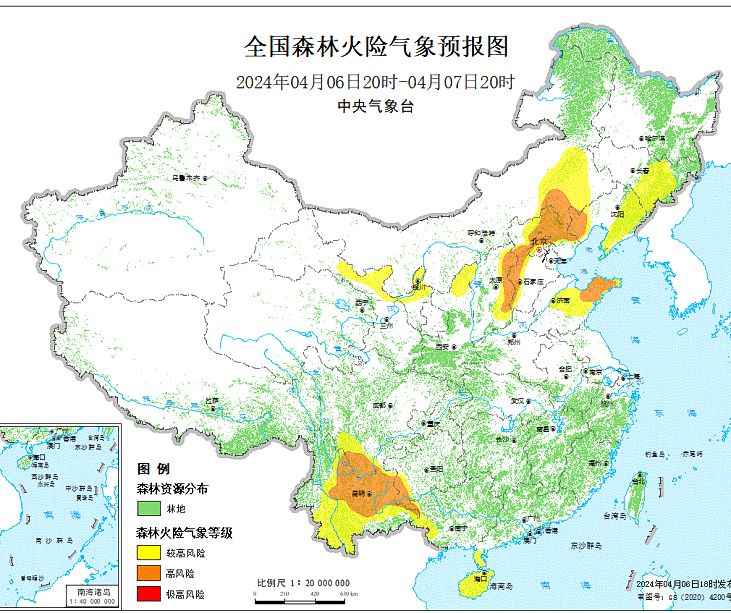 2024年4月7日森林火险气象预报：内蒙古辽宁山东等部分地区森林火险气象等级较高