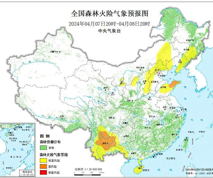 2024年4月8日森林火险气象预报：北京河北山西等部分地区森林火险气象等级较高
