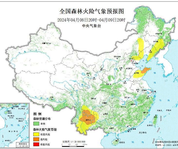 2024年4月9日森林火险气象预报：山东四川云南等部分地区森林火险气象等级较高