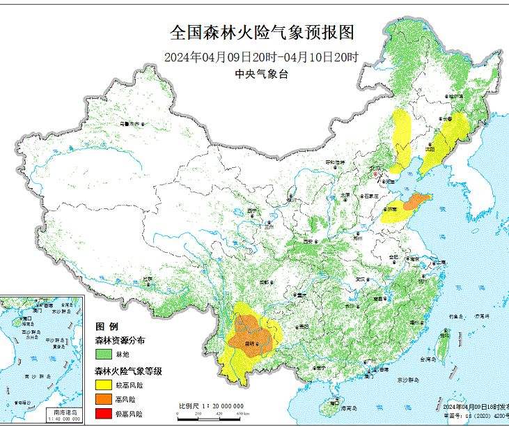 2024年4月10日森林火险气象预报：吉林山东四川等部分地区森林火险气象等级较高