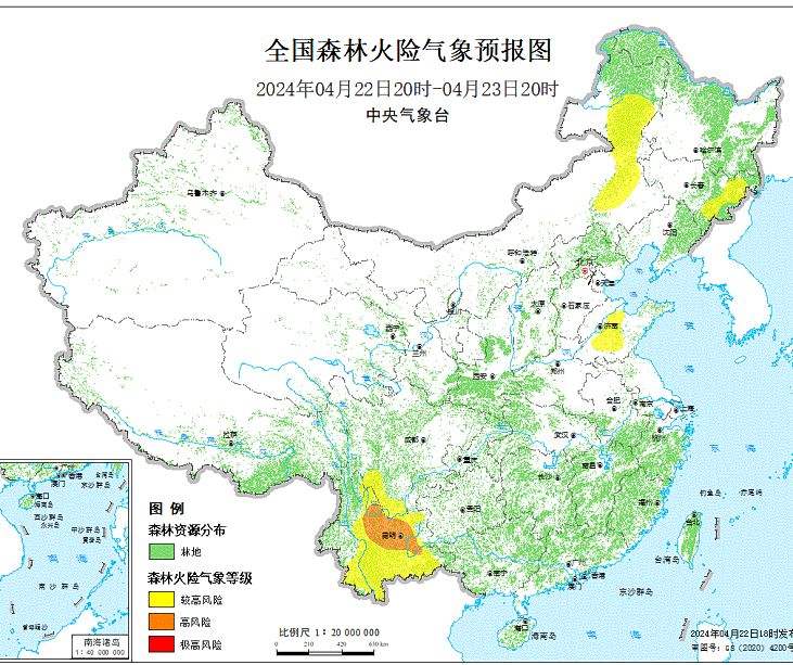 2024年4月23日森林火险气象预报：云南中北部的局部地区森林火险气象等级高
