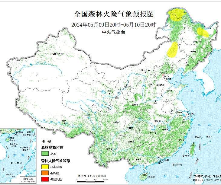 2024年5月10日森林火险气象预报：内蒙古黑龙江的部分地区森林火险气象等级较高