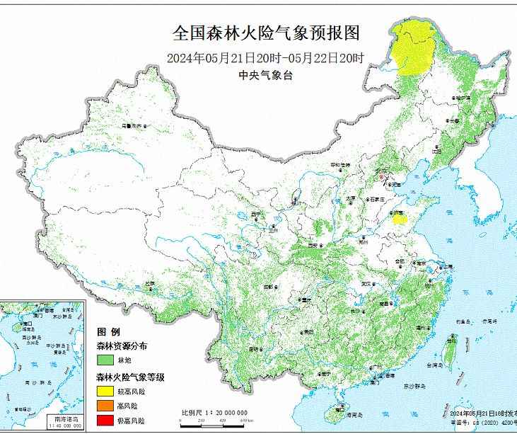 2024年5月22日森林火险气象预报：内蒙古山东的部分地区森林火险气象等级较高