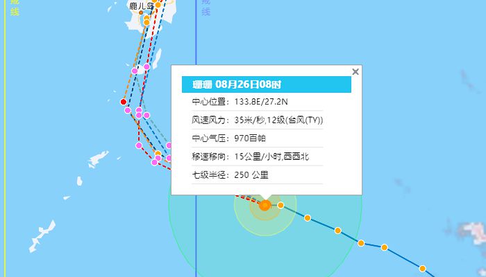 10号台风珊珊8月26日最新路径发展图：正位于西北太平洋洋面
