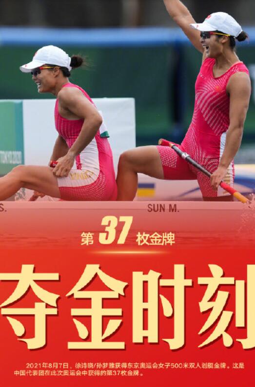 中国组合女子500米双人划艇夺金 徐诗晓和孙梦雅为中国队获得第37枚金牌